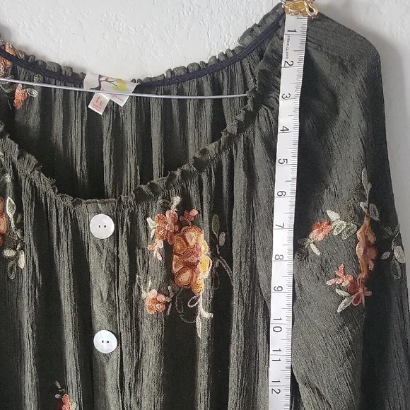 Fig and Flower Dark Green Floral Maxi Tiered Dress XL